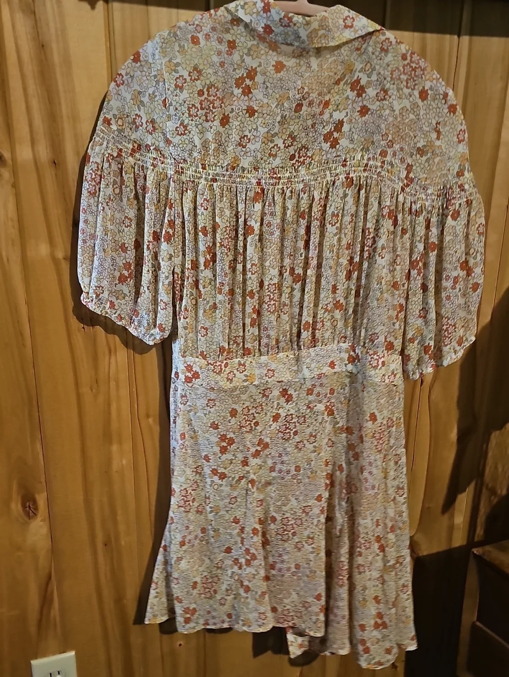 Floral Button-Front Midi Dress in Cream and Red